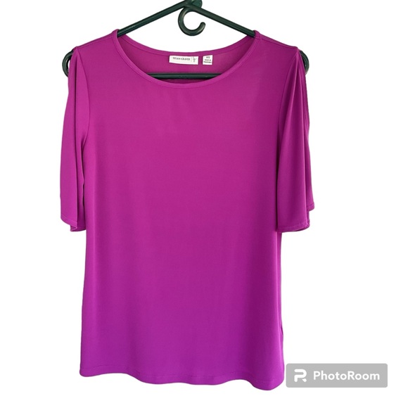 Susan Graver  Purple Open Shoulder Pull Over Top szXXS - Picture 2 of 4